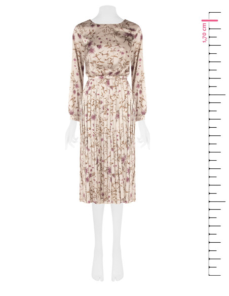 Vestido midi de cetim floral com saia plissada e cinto fino rígido a condizer Rinascimento