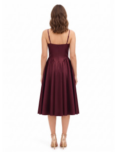 Vestido midi cai-cai em cetim com saia em corola Rinascimento 2