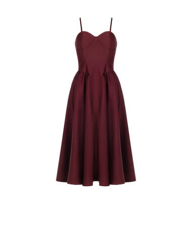 Vestido midi cai-cai em cetim com saia em corola Rinascimento