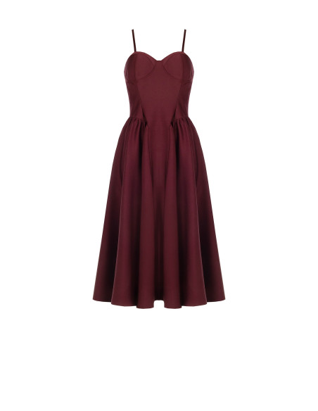 Vestido midi cai-cai em cetim com saia em corola Rinascimento