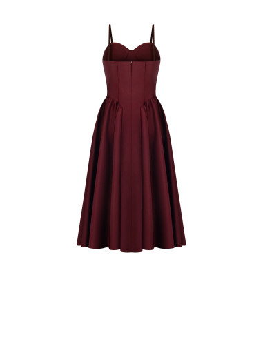 Vestido midi cai-cai em cetim com saia em corola Rinascimento