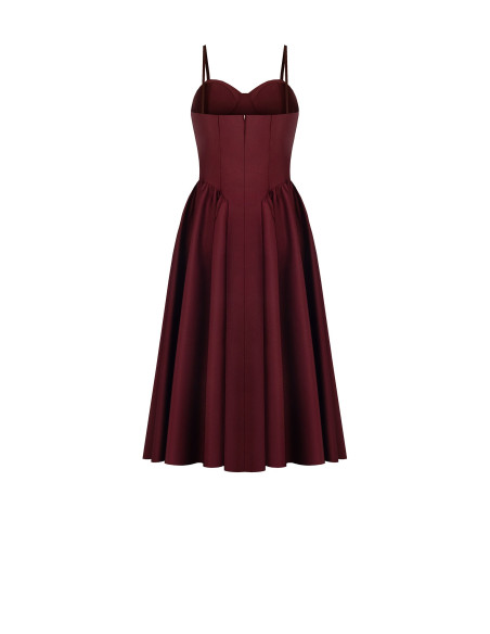 Vestido midi cai-cai em cetim com saia em corola Rinascimento