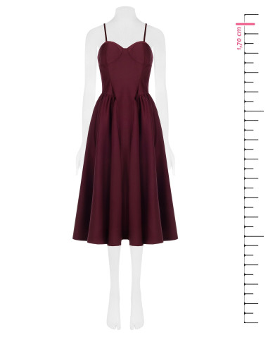 Vestido midi cai-cai em cetim com saia em corola Rinascimento