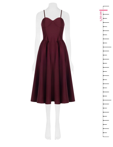 Vestido midi cai-cai em cetim com saia em corola Rinascimento