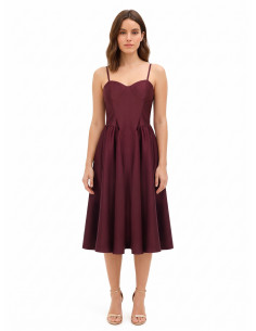 Vestido midi cai-cai em cetim com saia em corola Rinascimento