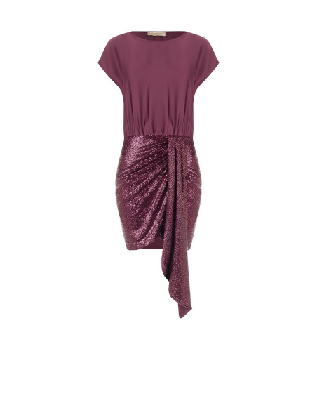 Vestido curto com efeito de 2 peças, com top em cetim e saia cruzada de lantejoulas Rinascimento