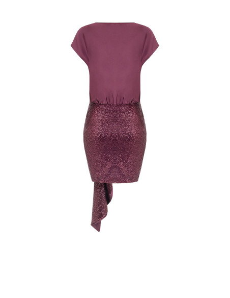 Vestido curto com efeito de 2 peças, com top em cetim e saia cruzada de lantejoulas Rinascimento