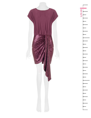 Vestido curto com efeito de 2 peças, com top em cetim e saia cruzada de lantejoulas Rinascimento