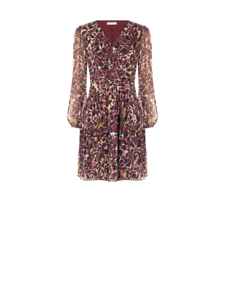 Vestido curto em georgette com estampado animal e gotas de lurex Rinascimento