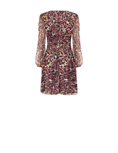Vestido curto em georgette com estampado animal e gotas de lurex Rinascimento