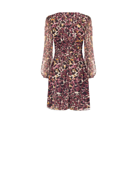 Vestido curto em georgette com estampado animal e gotas de lurex Rinascimento