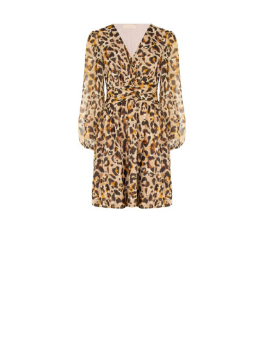 Vestido curto em georgette com estampado animal e gotas de lurex Rinascimento