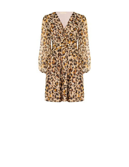 Vestido curto em georgette com estampado animal e gotas de lurex Rinascimento