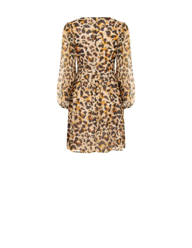 Vestido curto em georgette com estampado animal e gotas de lurex Rinascimento