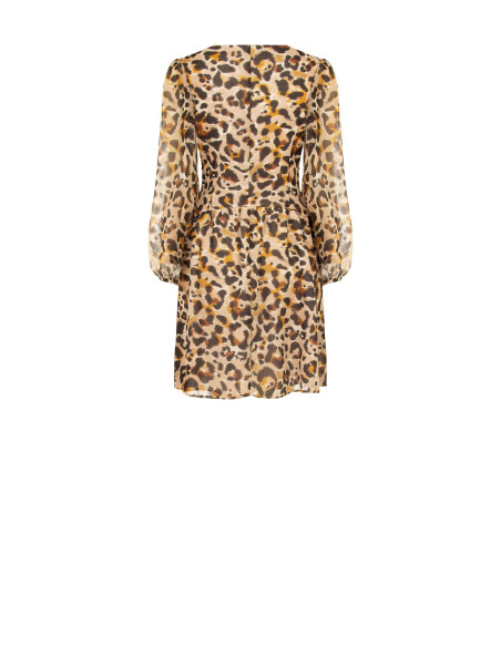 Vestido curto em georgette com estampado animal e gotas de lurex Rinascimento