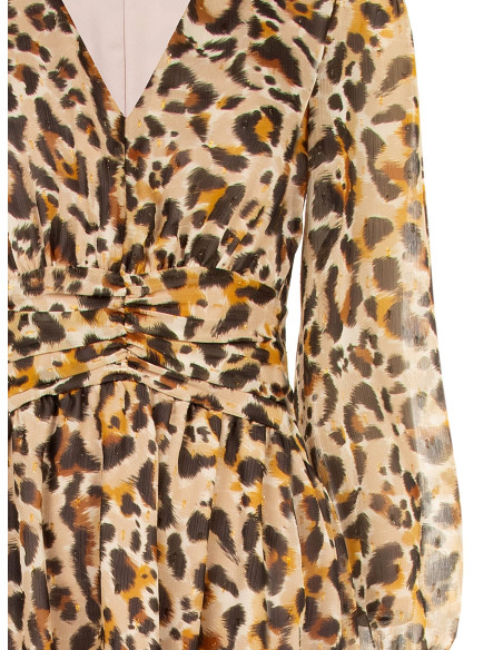 Vestido curto em georgette com estampado animal e gotas de lurex Rinascimento