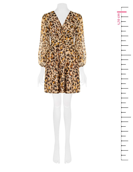 Vestido curto em georgette com estampado animal e gotas de lurex Rinascimento
