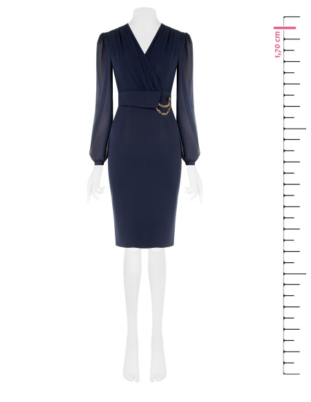 Vestido justo com efeito de duas peças, decote em V cruzado em georgette e saia em crepe scuba Rinascimento