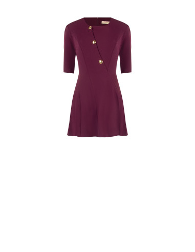 Vestido curto evasé em crepe scuba com botões dourados Rinascimento