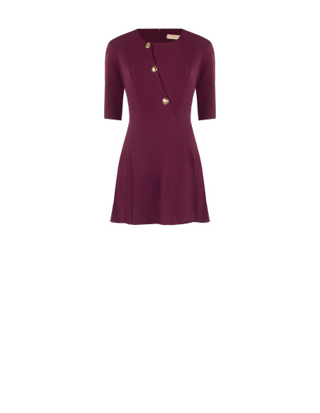 Vestido curto evasé em crepe scuba com botões dourados Rinascimento