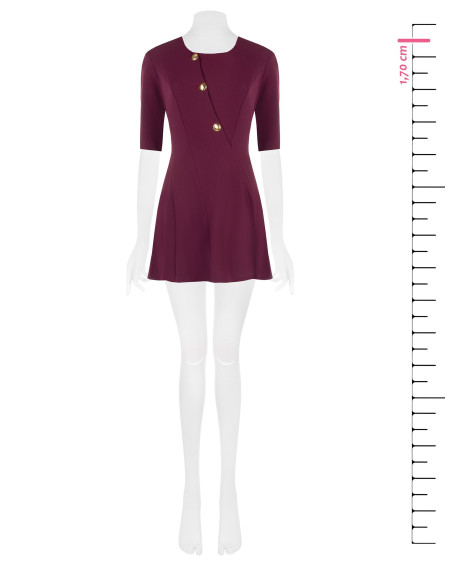 Vestido curto evasé em crepe scuba com botões dourados Rinascimento