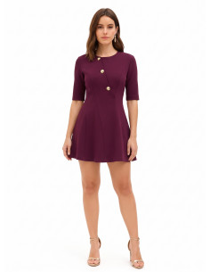 Vestido curto evasé em crepe scuba com botões dourados Rinascimento