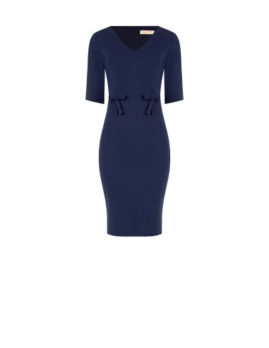 Vestido tubinho em crepe scuba com decote em V e laços Rinascimento