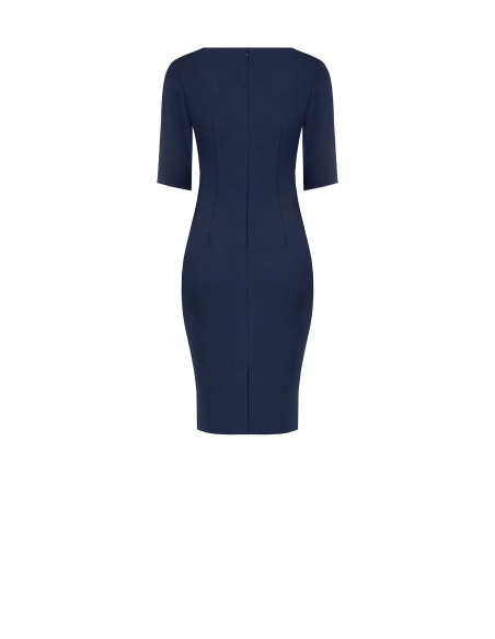 Vestido tubinho em crepe scuba com decote em V e laços Rinascimento