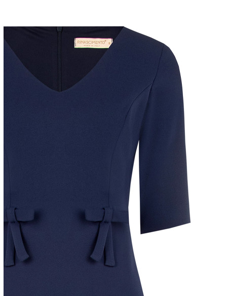 Vestido tubinho em crepe scuba com decote em V e laços Rinascimento