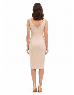 Vestido tubo em crepe scuba com decote em V duplo e pregadeira decorativa Rinascimento 2