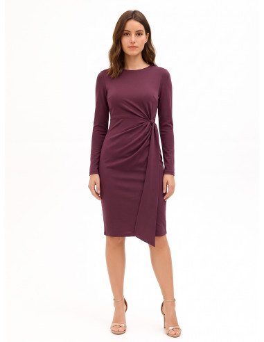 Vestido midi em mistura de viscose com franzido e drapeado na lateral Rinascimento