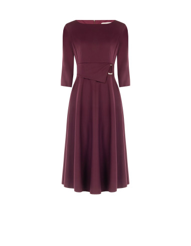 Vestido midi evasé de poliviscose com detalhe de fivela e mangas a 3/4 Rinascimento