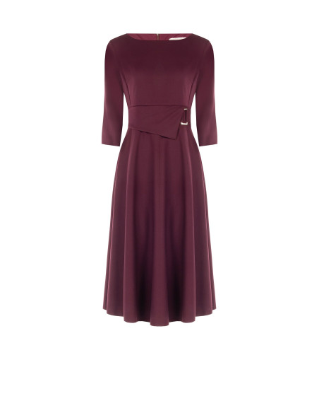 Vestido midi evasé de poliviscose com detalhe de fivela e mangas a 3/4 Rinascimento