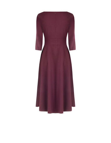 Vestido midi evasé de poliviscose com detalhe de fivela e mangas a 3/4 Rinascimento