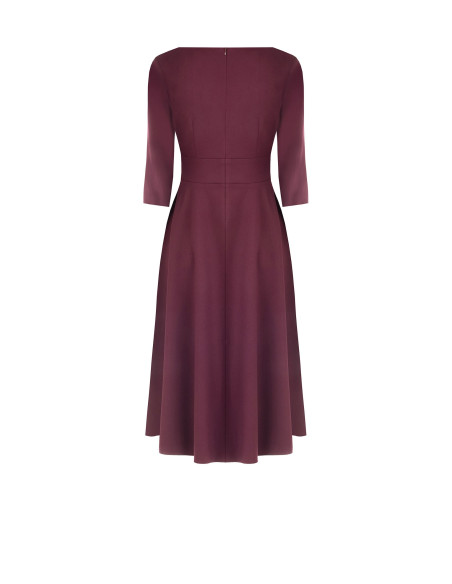 Vestido midi evasé de poliviscose com detalhe de fivela e mangas a 3/4 Rinascimento