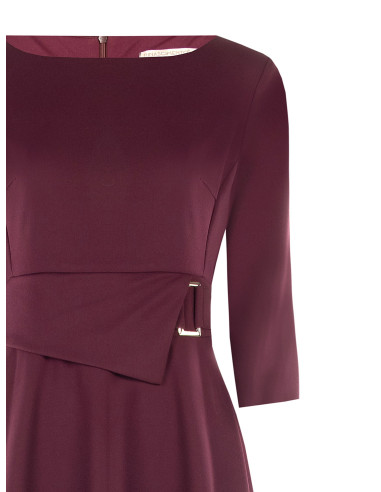Vestido midi evasé de poliviscose com detalhe de fivela e mangas a 3/4 Rinascimento