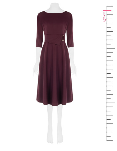 Vestido midi evasé de poliviscose com detalhe de fivela e mangas a 3/4 Rinascimento