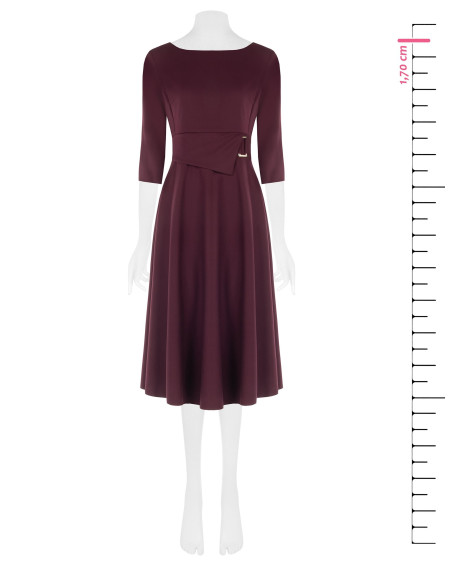 Vestido midi evasé de poliviscose com detalhe de fivela e mangas a 3/4 Rinascimento