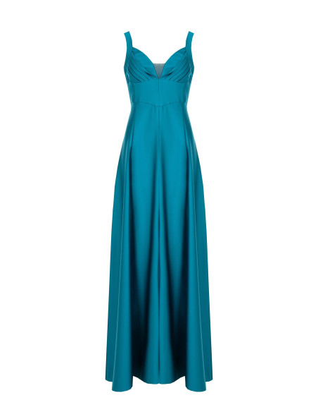 Vestido comprido em cetim estruturado com decote em coração Rinascimento