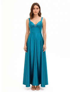 Vestido comprido em cetim estruturado com decote em coração Rinascimento