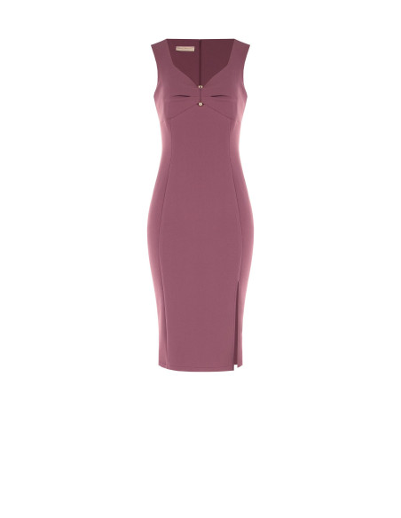 Vestido justo em crepe scuba com decote em coração e detalhe metálico Rinascimento
