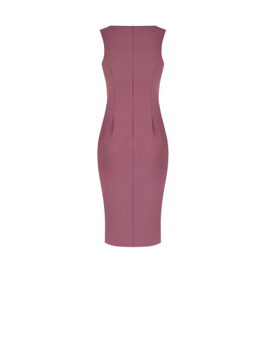 Vestido justo em crepe scuba com decote em coração e detalhe metálico Rinascimento