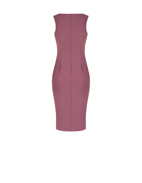 Vestido justo em crepe scuba com decote em coração e detalhe metálico Rinascimento