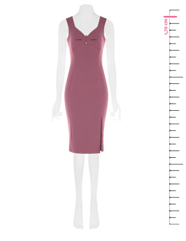 Vestido justo em crepe scuba com decote em coração e detalhe metálico Rinascimento