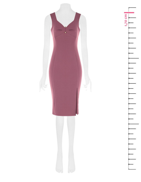 Vestido justo em crepe scuba com decote em coração e detalhe metálico Rinascimento