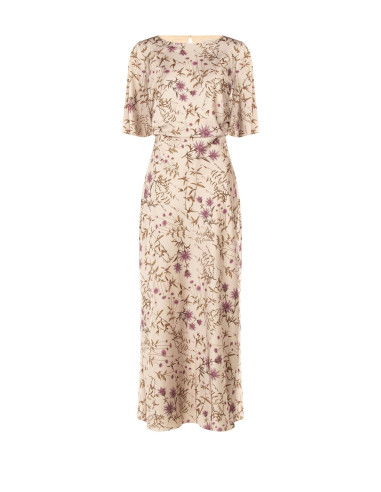 Vestido comprido de cetim floral franzido nas ancas Rinascimento