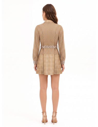 Vestido-camisa curto em mistura de viscose com padrão axadrezado, cinto às bolinhas e logótipo RR a condizer Rinascimento