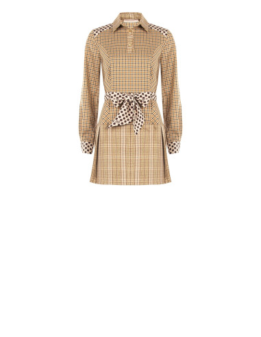 Vestido-camisa curto em mistura de viscose com padrão axadrezado, cinto às bolinhas e logótipo RR a condizer Rinascimento