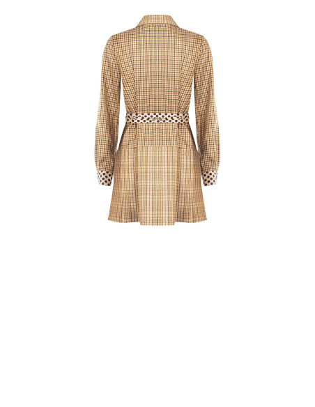 Vestido-camisa curto em mistura de viscose com padrão axadrezado, cinto às bolinhas e logótipo RR a condizer Rinascimento