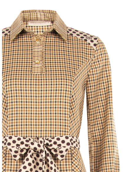 Vestido-camisa curto em mistura de viscose com padrão axadrezado, cinto às bolinhas e logótipo RR a condizer Rinascimento
